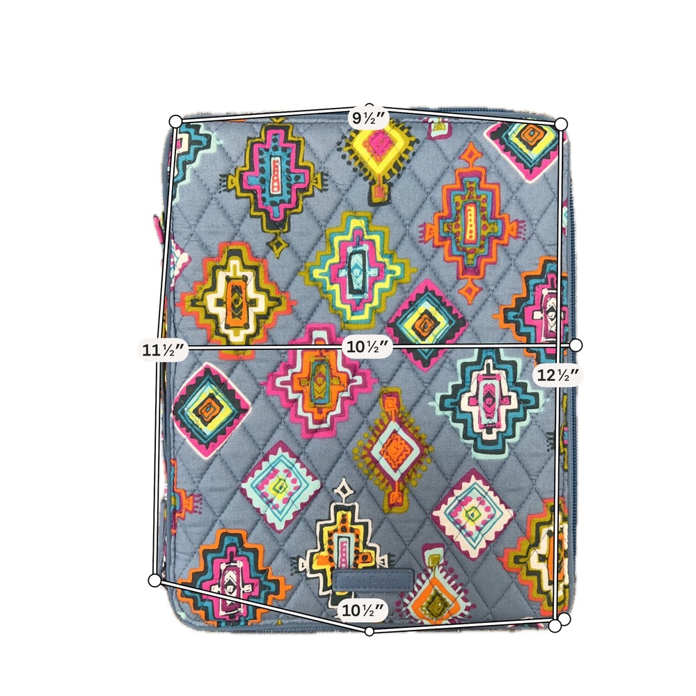 Vera Bradley Pueblo Quilted Zip Around Tech Organizer Portfolio Case Blue Multi - Picture 5 of 13